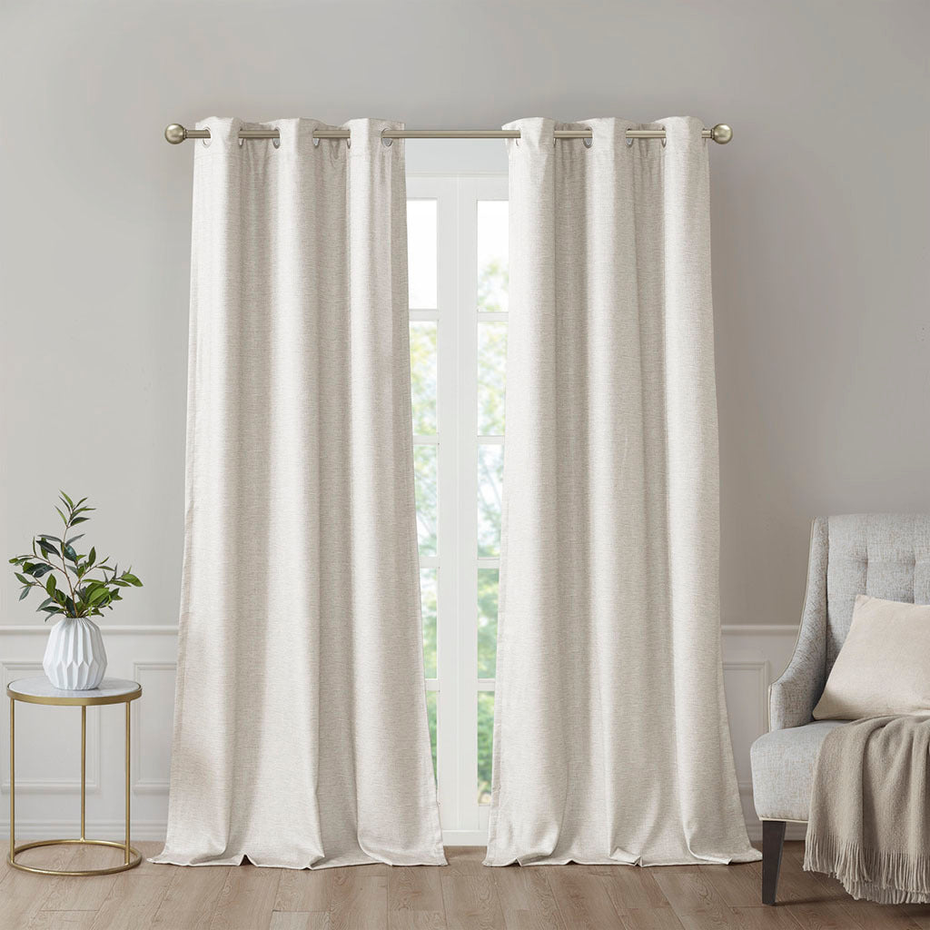 Tonal printed faux silk total blackout curtain panel pair(2 pcs window panels)