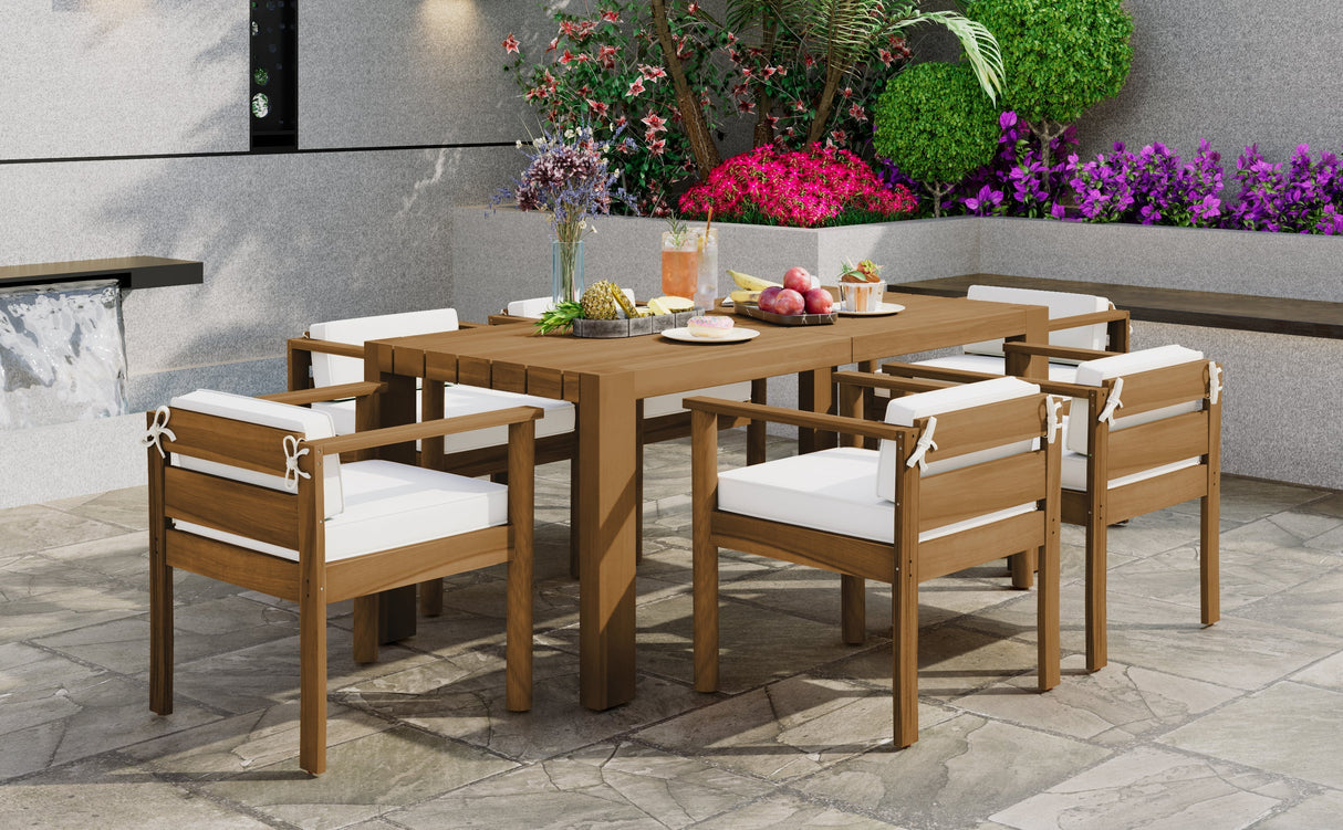 TREXM 7-Piece Patio Dining Table Set for 6,Outdoor Furniture Sets with 72.8'Rectangle Table,Patio Table and Chairs Set with Removable Cushions for Backyard,Garden,Poolside(Light Teak+Beige Cushion)