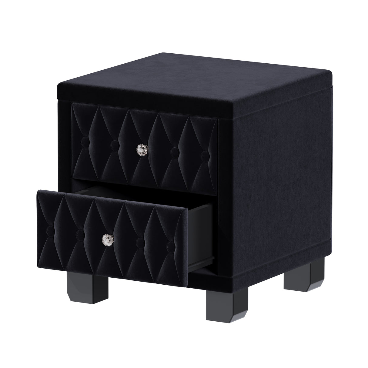 Elegant Velvet Nightstand with 2 Drawers and Crystal Handles