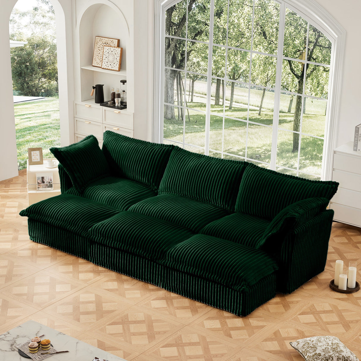 Living Room Sofa Slipcovered Sofa with 3 Ottomans