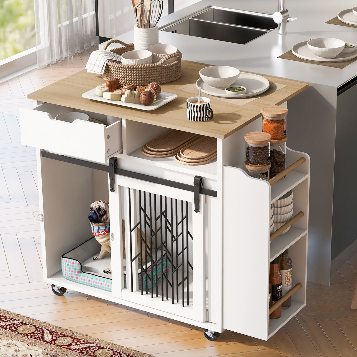 Modern-Style-2-in-1-Pet-Friendly-Dog-Crate-Kitchen-Island-End-Table-Pet-Supplies