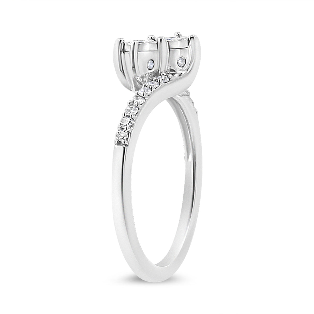 10K White Gold 1/4 Cttw Miracle Set Round Cut Diamond Two-Stone Ring (H-I Color, I2 Clarity) - Size 7