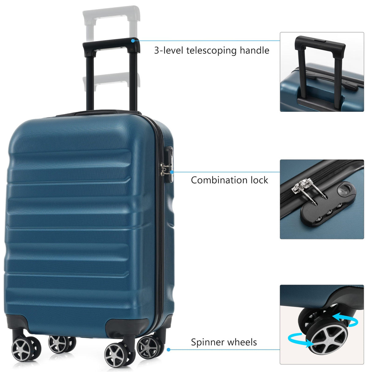 Hardshell ABS Carry-On Luggage Set with Spinner Wheels