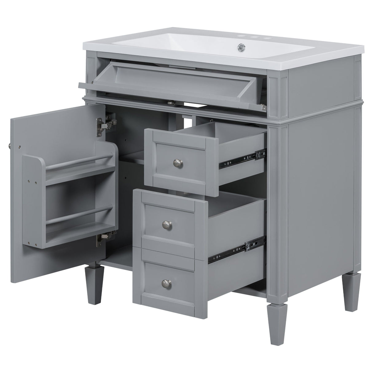 Bathroom Vanity With Top Sink, Storage Cabinet, 2 Drawers, Tip Out Drawer