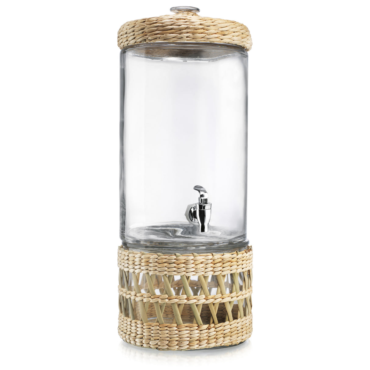 Handwoven Rattan Beverage Dispenser With Storage