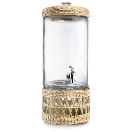 Handwoven Rattan Beverage Dispenser With Storage