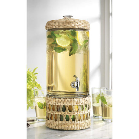 Handwoven-Rattan-Beverage-Dispenser-With-Storage-Bar-&-Beverage-Accessories