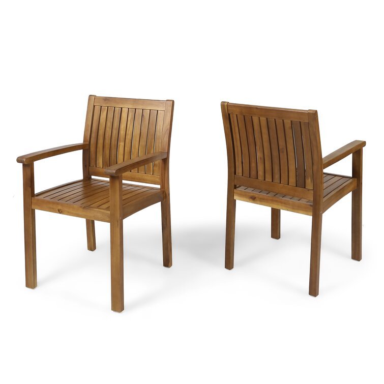 7 Pieces Acacia Wood Outdoor Dining Set with 6 Chairs and Large Table