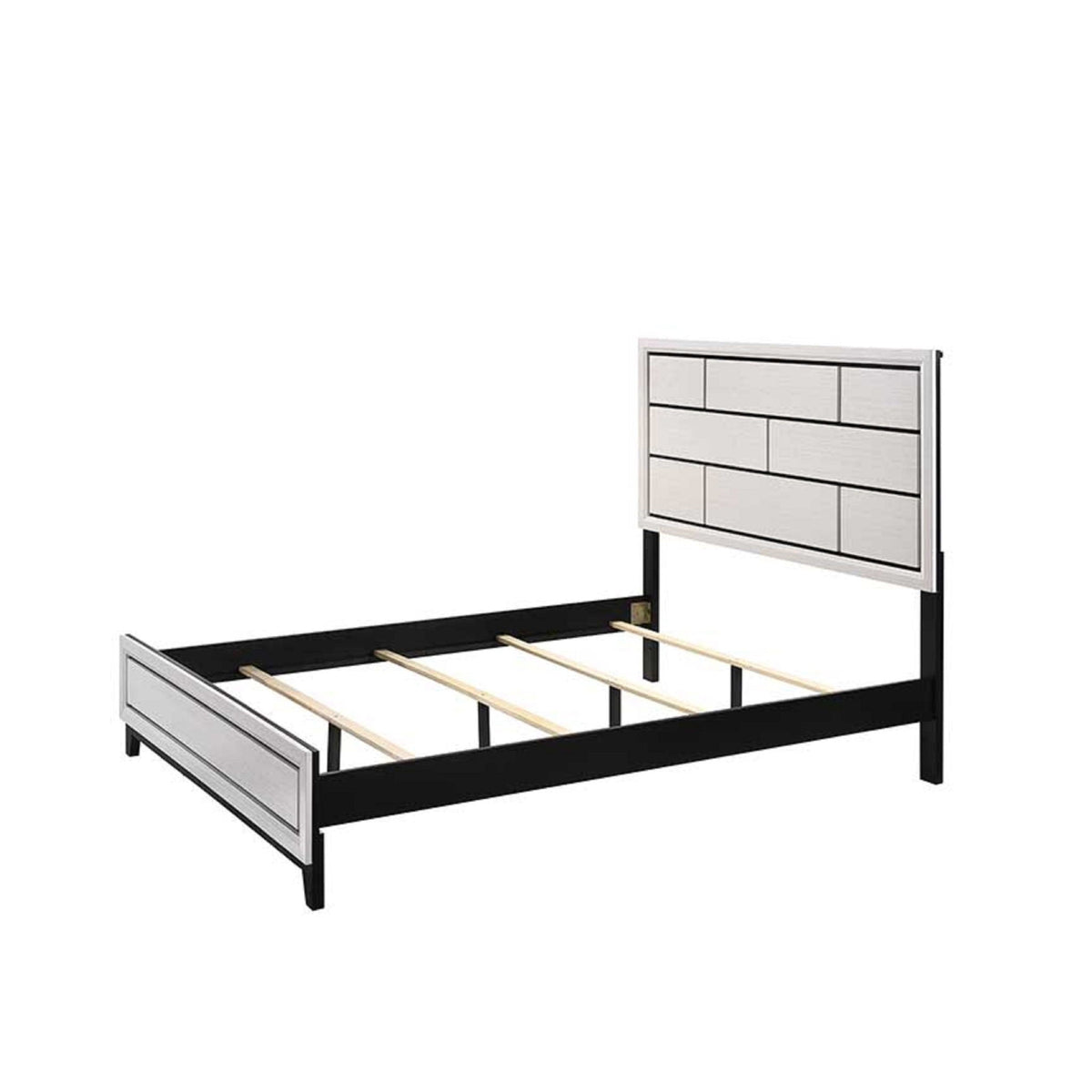 Contemporary Low Profile Bed With Geometric Headboard - White