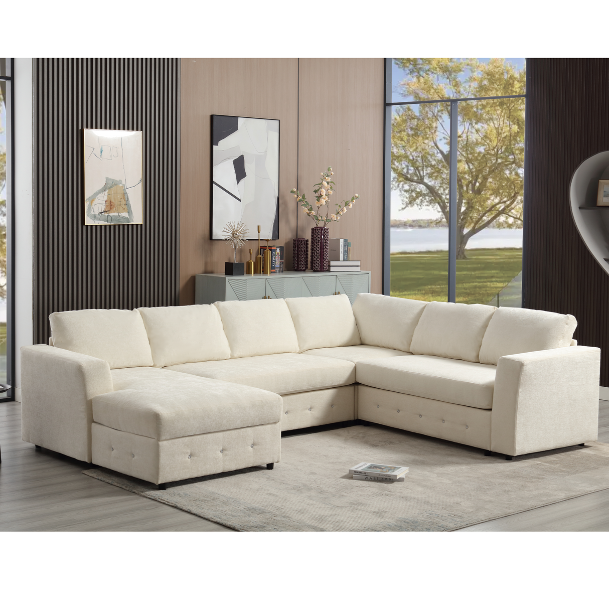 110.75" Sectional Sofa with Chaise Storage