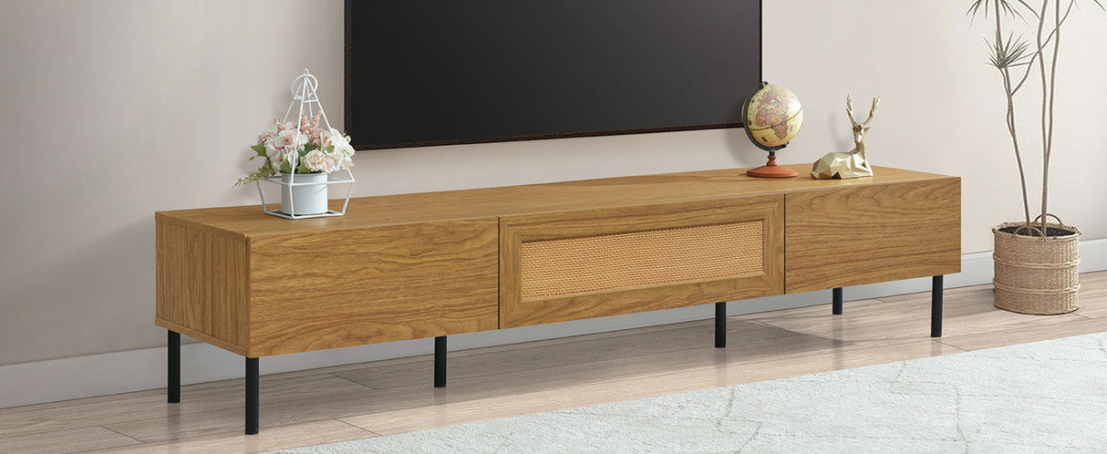 Boho TV Stand for TVs Up to 80" with Rattan Decoration and Metal Legs