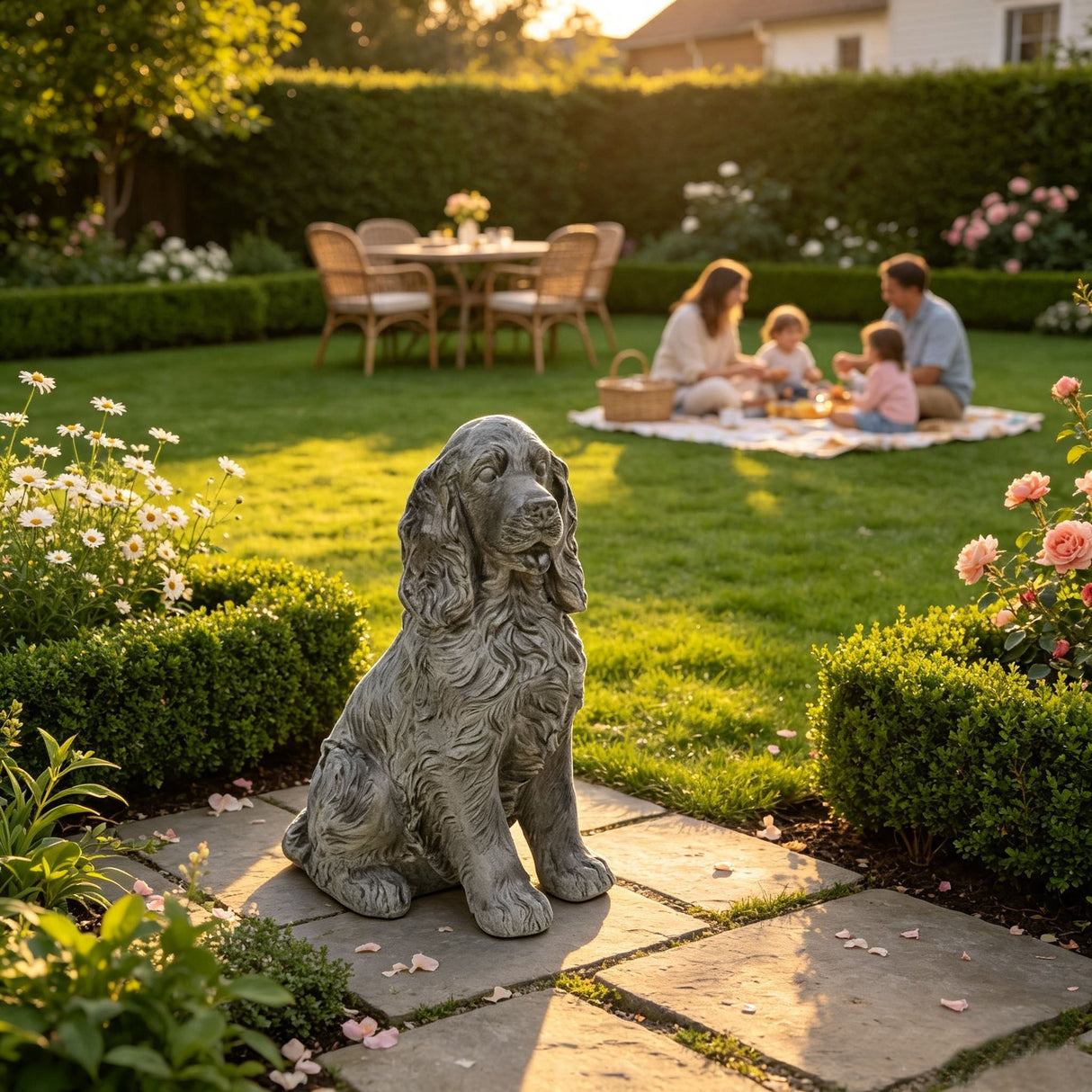 20'' Antique Finish Realistic Sitting Cocker Spaniel Dog Statue