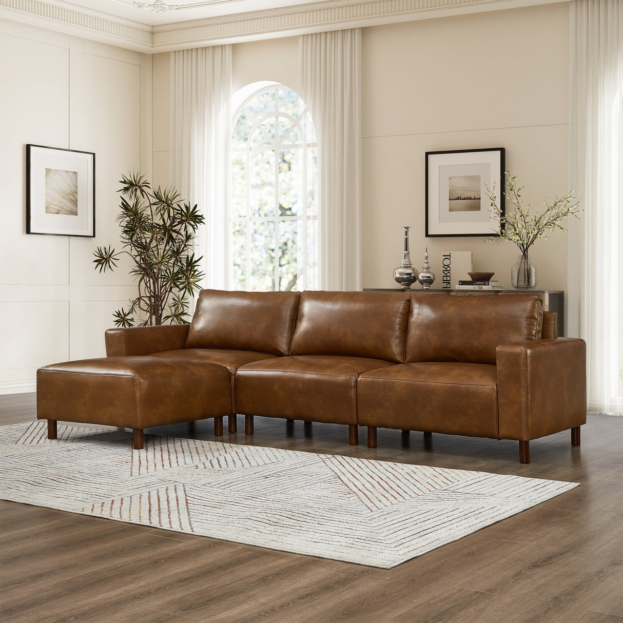 Modern Luxury Sectional Sofa with Convertible Ottoman