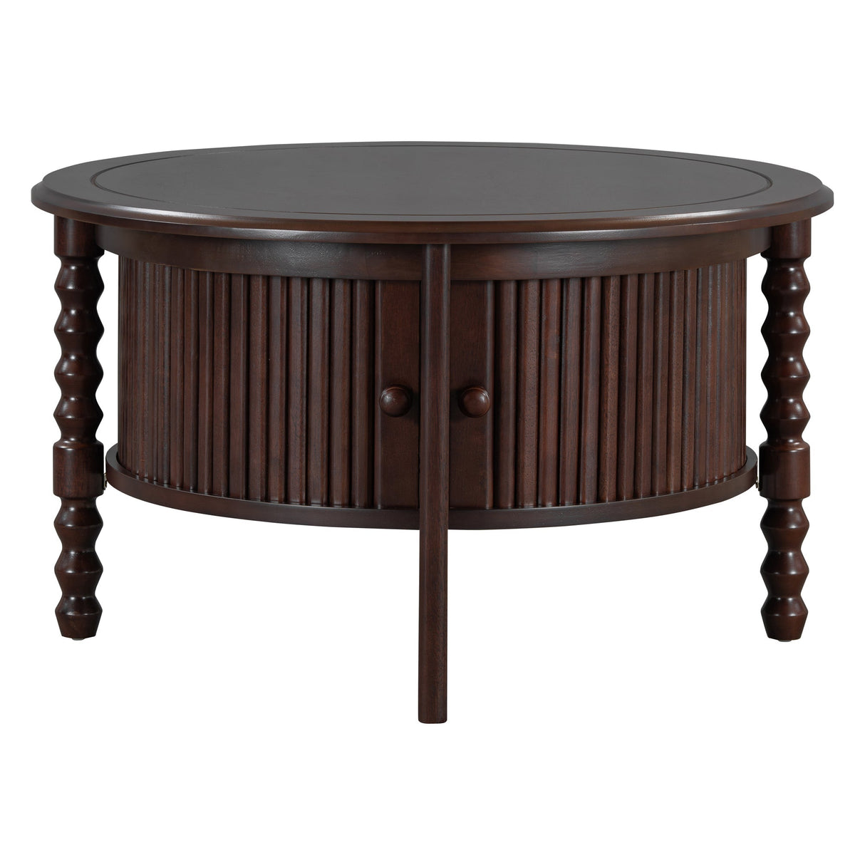 Vintage Round Coffee Table with Storage in Walnut