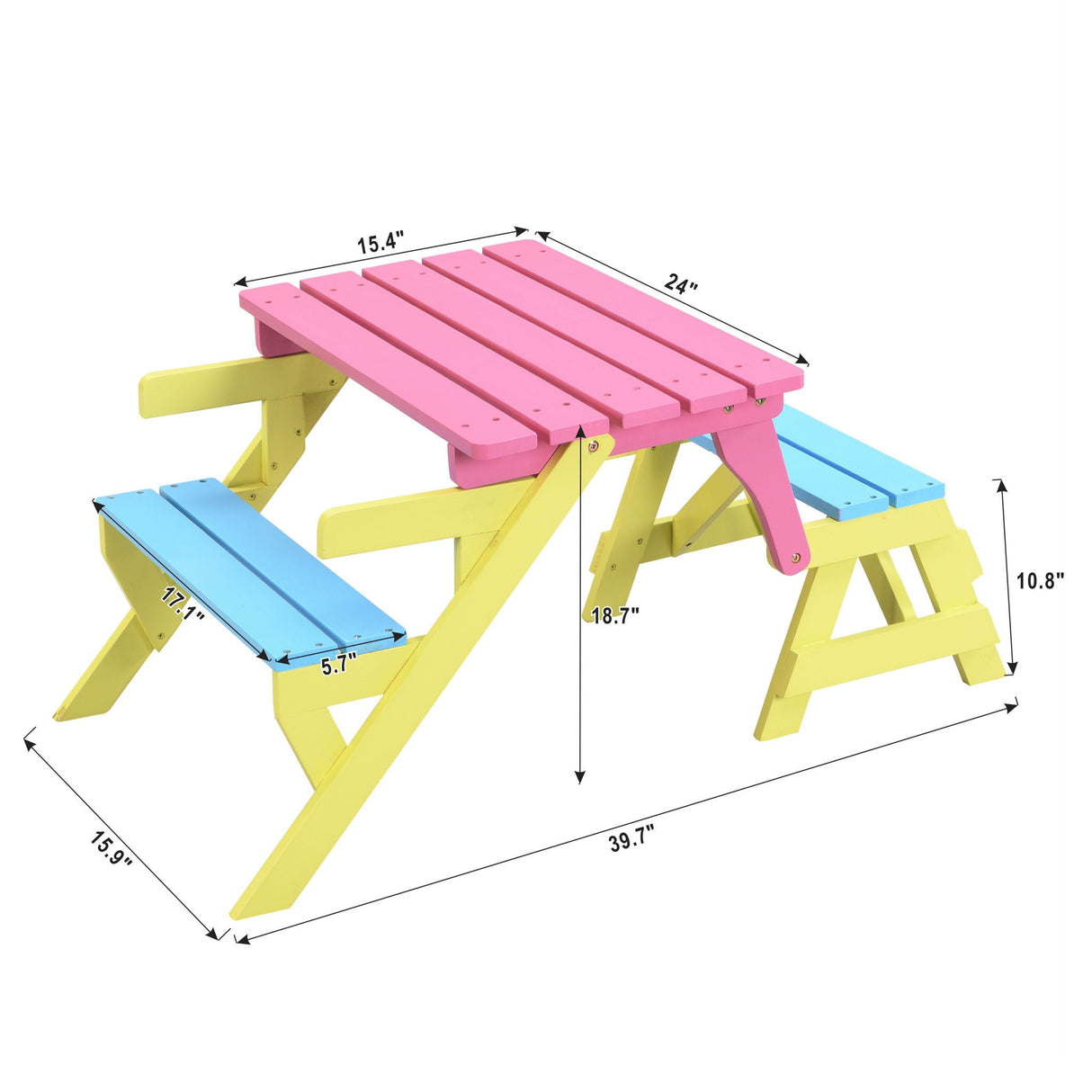 Kids Multi-Functional Arm Chair, Table With 2 Benches All-In-One Set