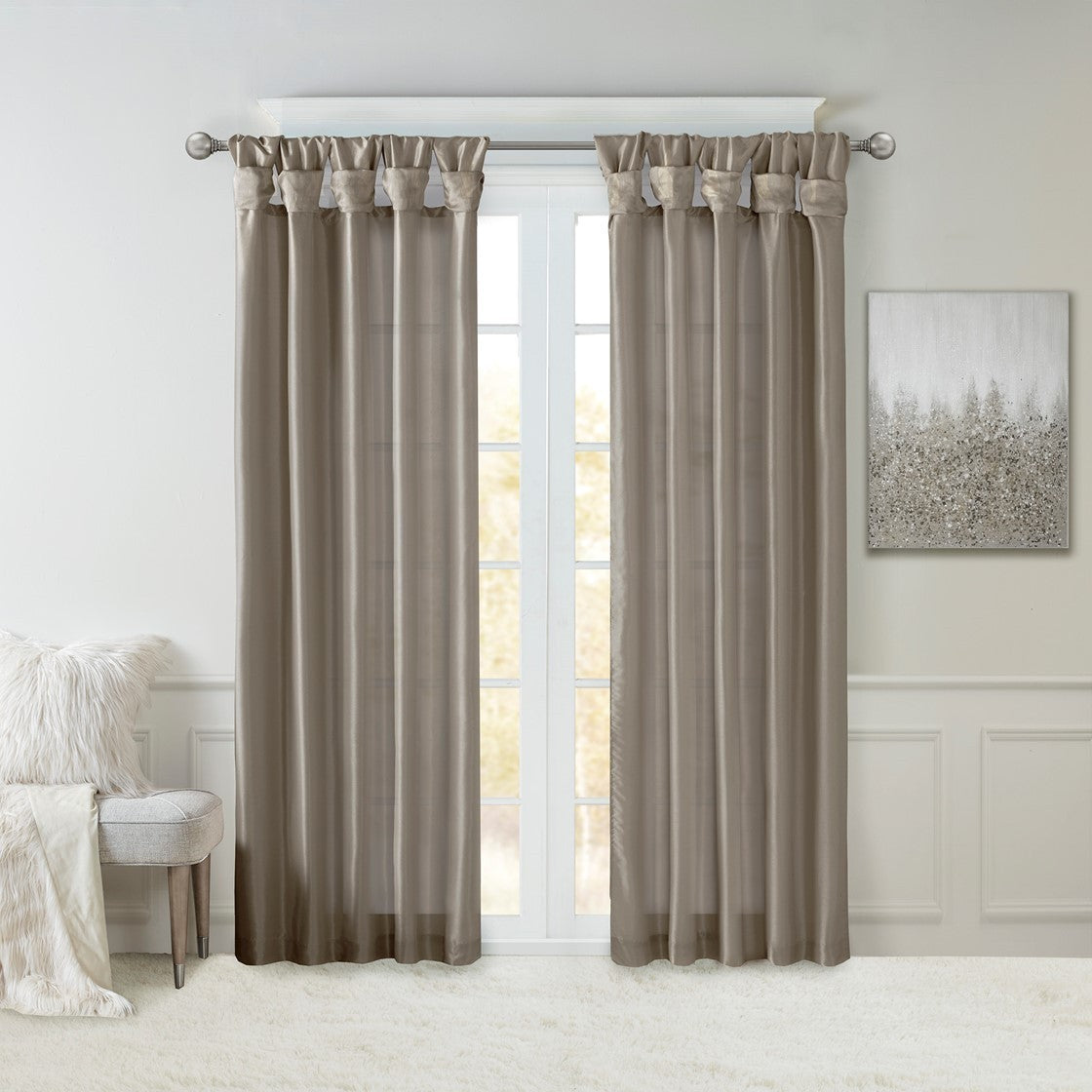 Twist Tab Lined Window Curtain Panel Pewter 50x108"