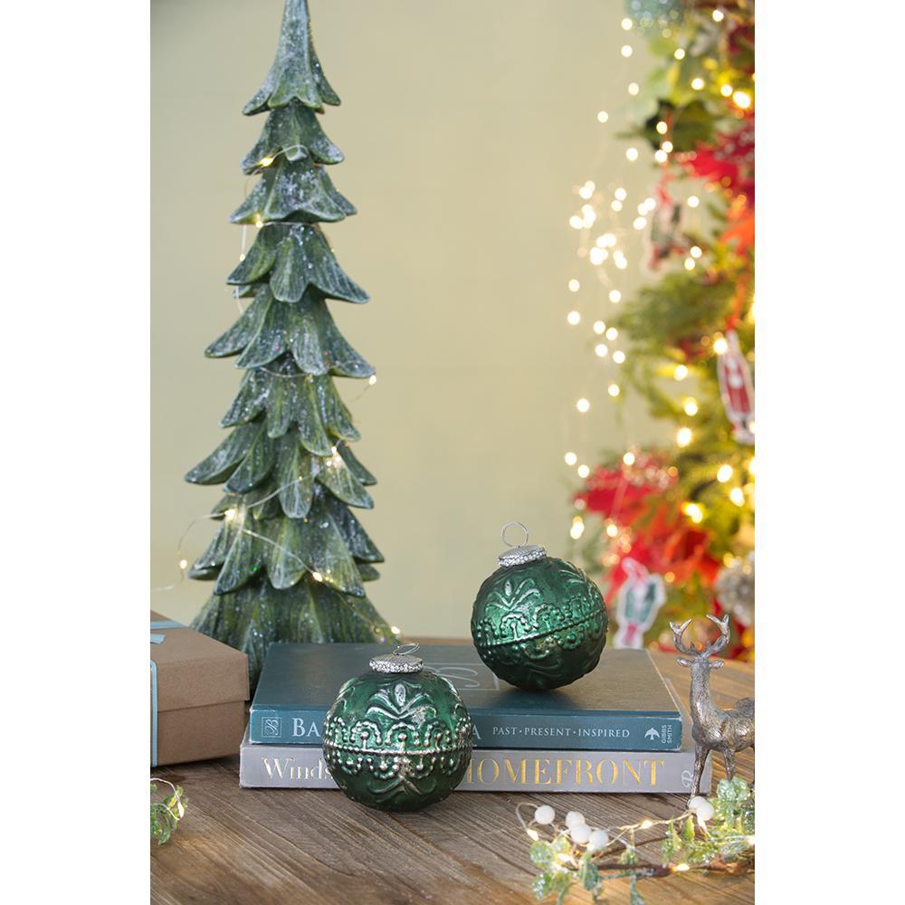 Christmas Ball Ornaments Glass Set of 6 Green Holiday Decor