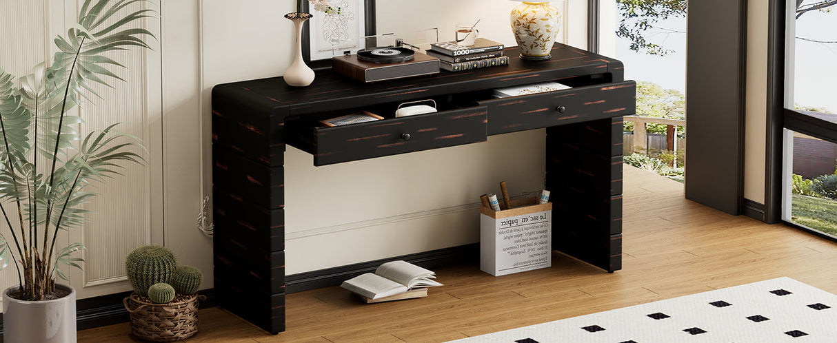 Curved Console Table with StorageDistressed Black
