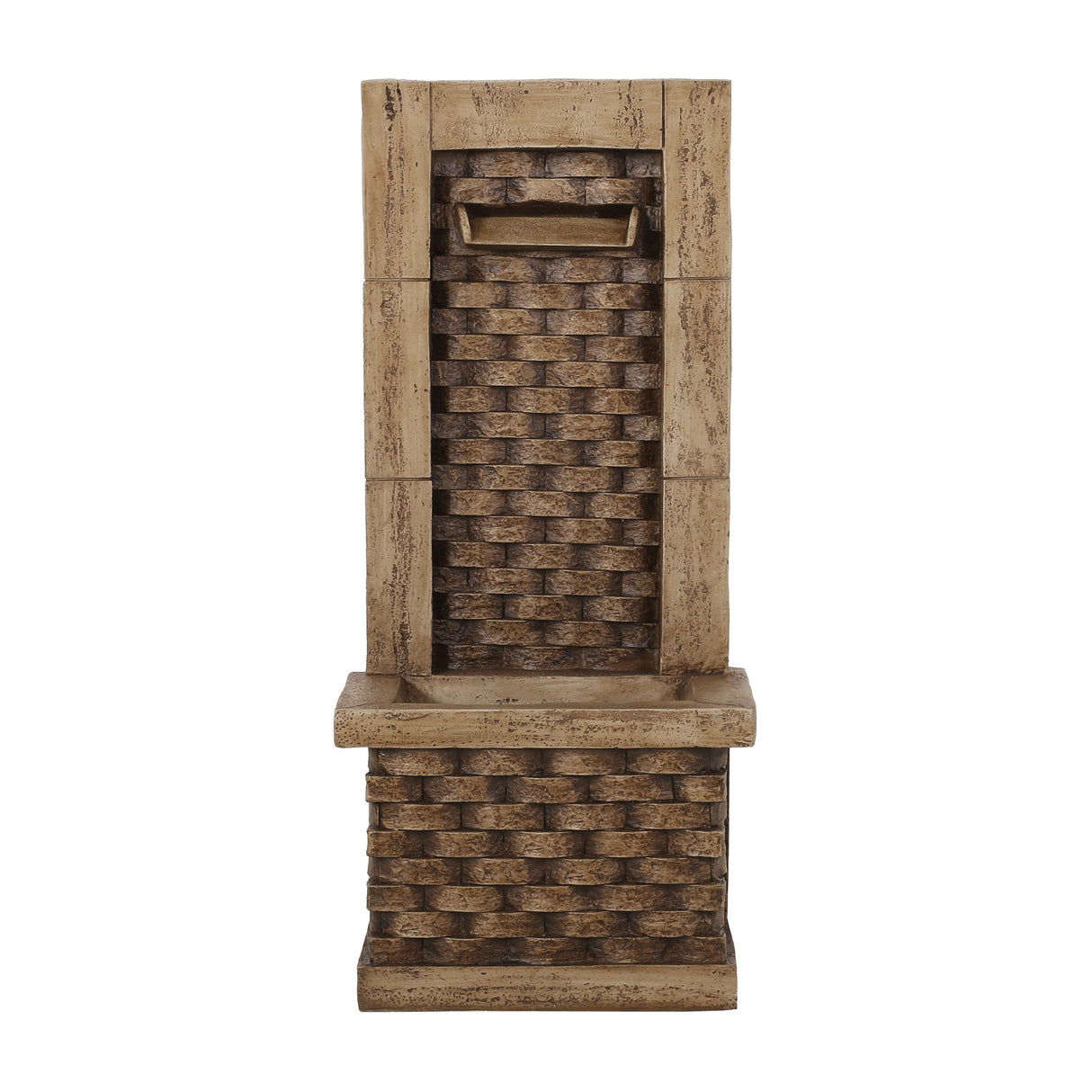 35.25' High Hand Crafted Weather Resistant Floor Fountain with Light Light Brown