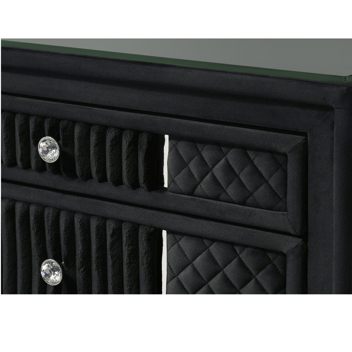 1 Piece Nightstand Upholstery Textured Look Luxurious Feel Drawer Fronts Crystal Style Knobs - Black