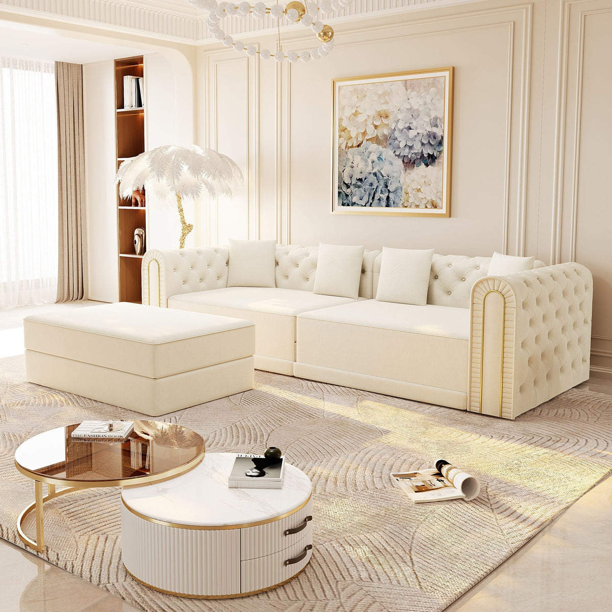3-In-1 Convertible Sleeper Sofa With Movable Ottoman For Living Room