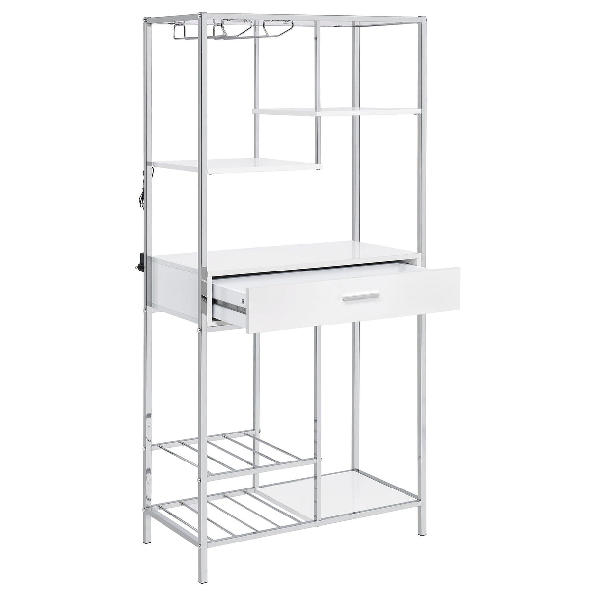 Draper - 5 Shelf LED Wine Cabinet With Pull Out Drawer - Gloss White