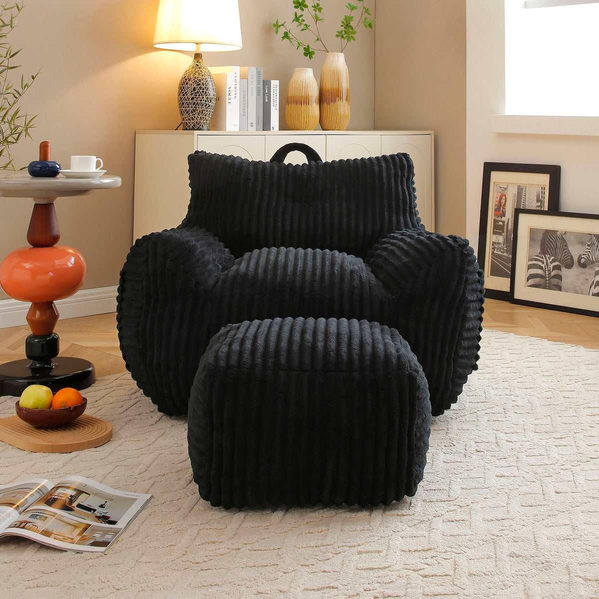 Giant Bean Bag Chair With Armrests And Footstool