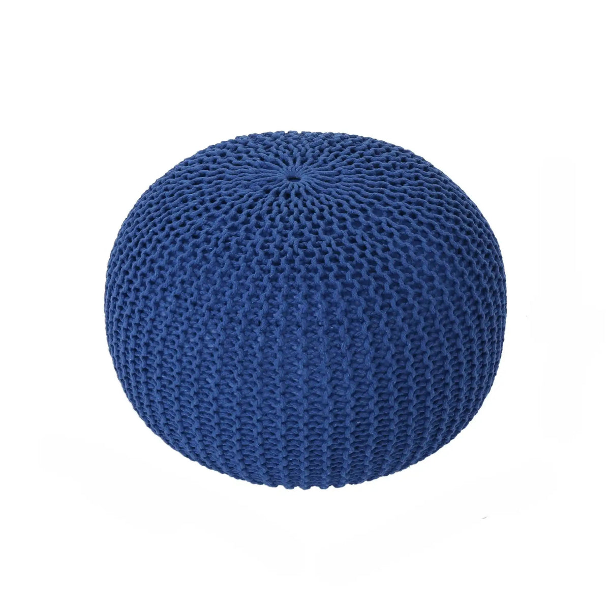 Knitted Cotton Round Pouf Ottoman with Soft Textured Cover - Dark Gray, Yellow, Blue