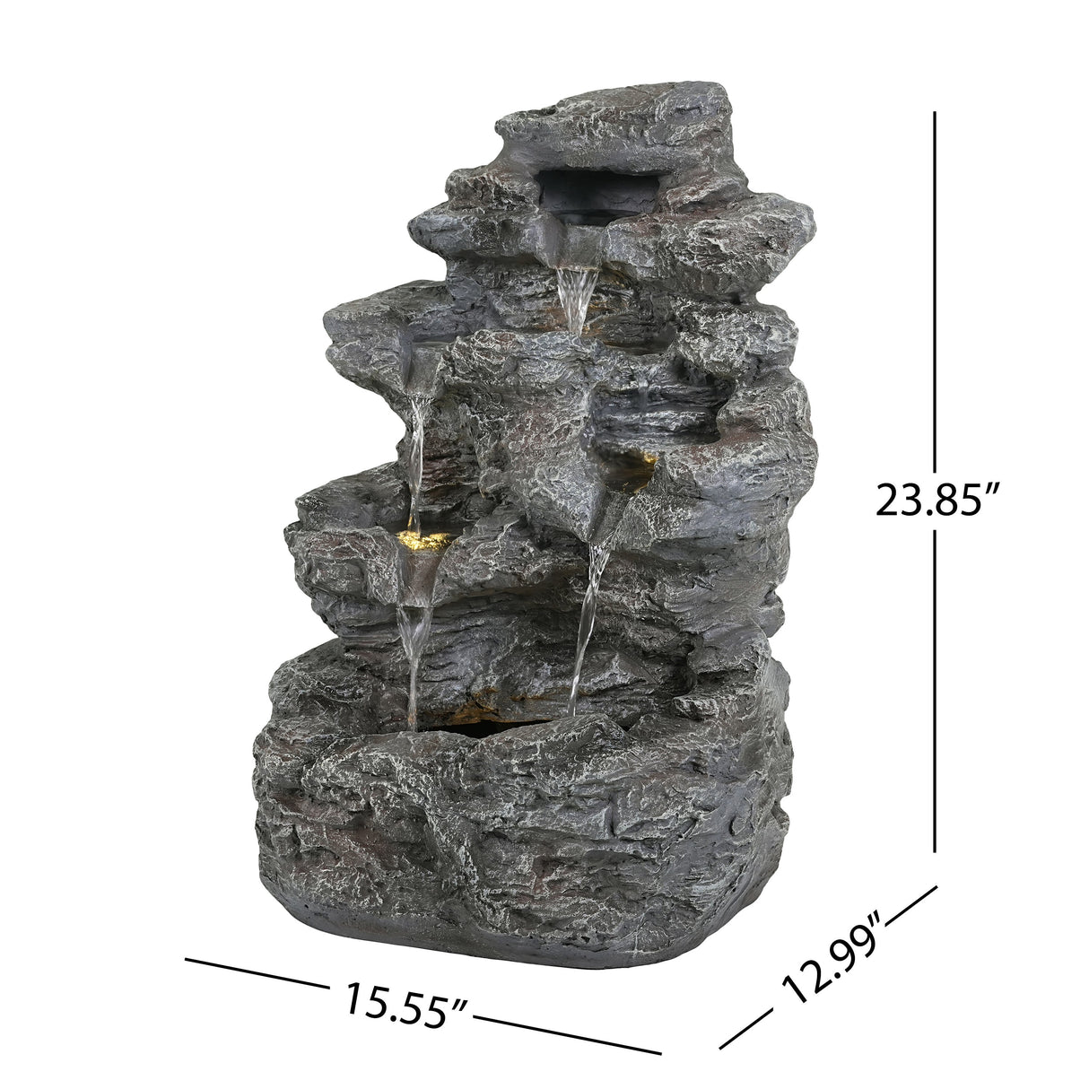 Tall Slim Faux-Stone Fountain with LED Lights, 5-Tiered Cascading Water Feature