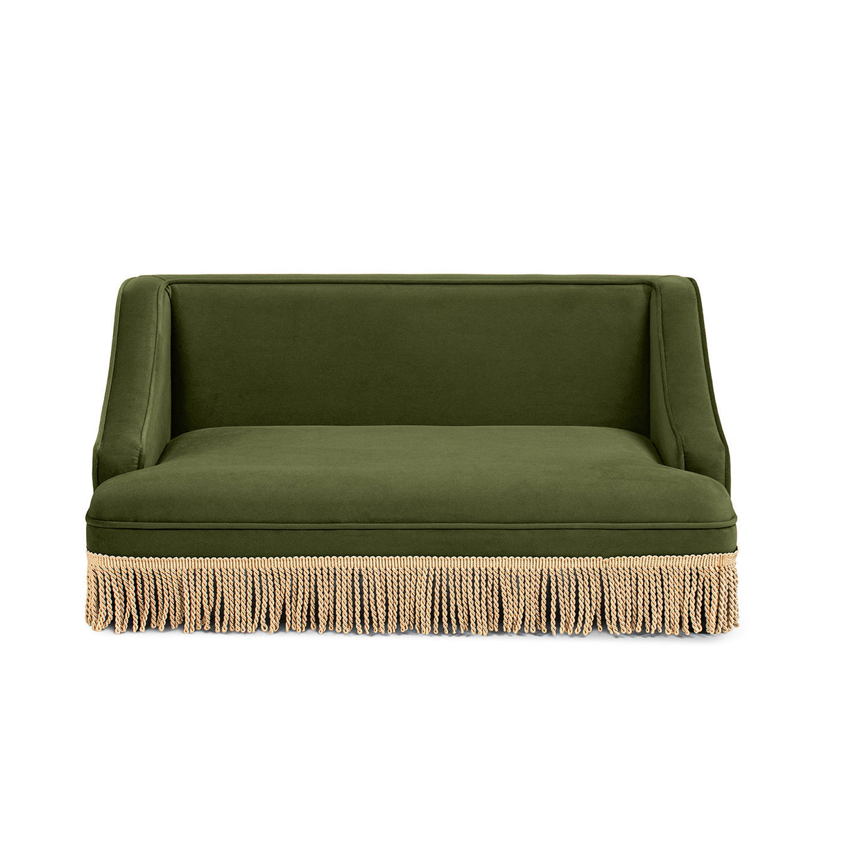Duchess 33' Medium Princess Pet Bed Sofa with Fringe Skirt, Olive Green Velvet