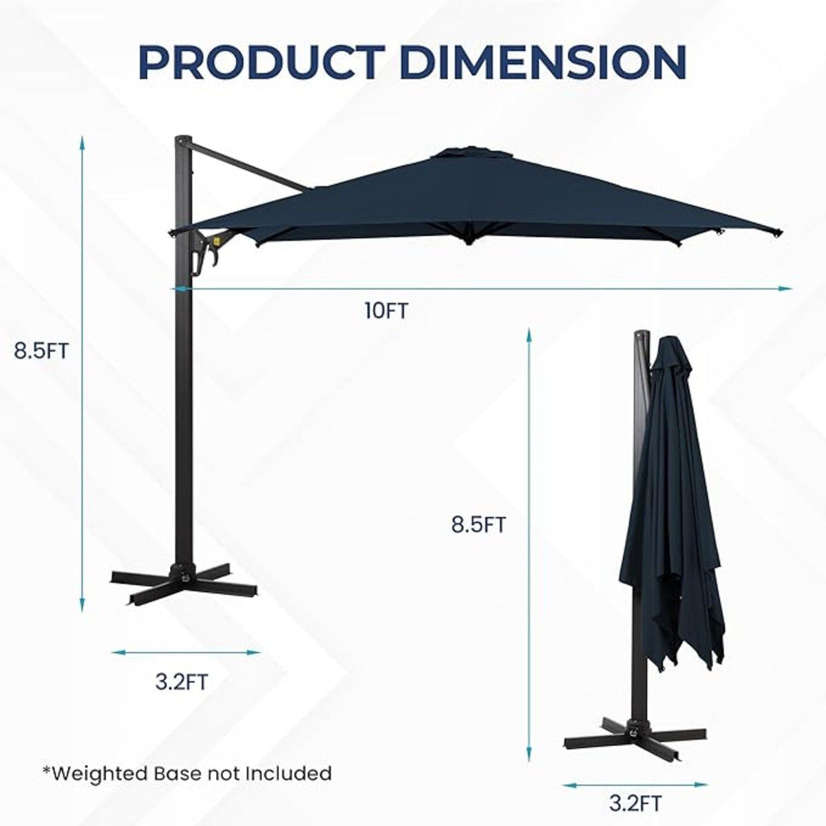 Round Cantilever Patio Umbrella With 360 Rotation & Infinite Tilt Adjustment