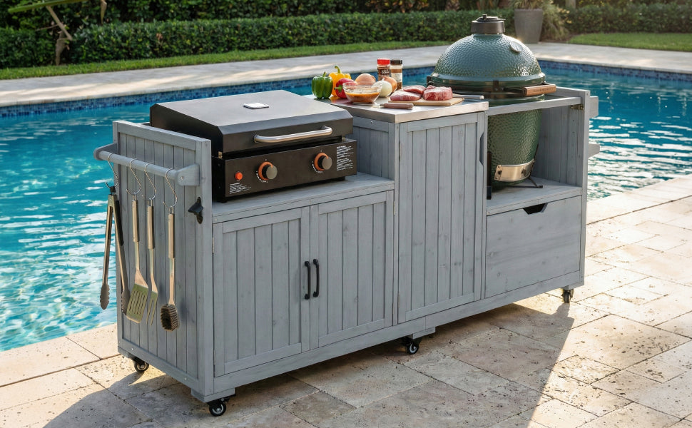 K&K 80.5' Outdoor Kitchen Island for Big Green Egg & Blackstone Griddle
