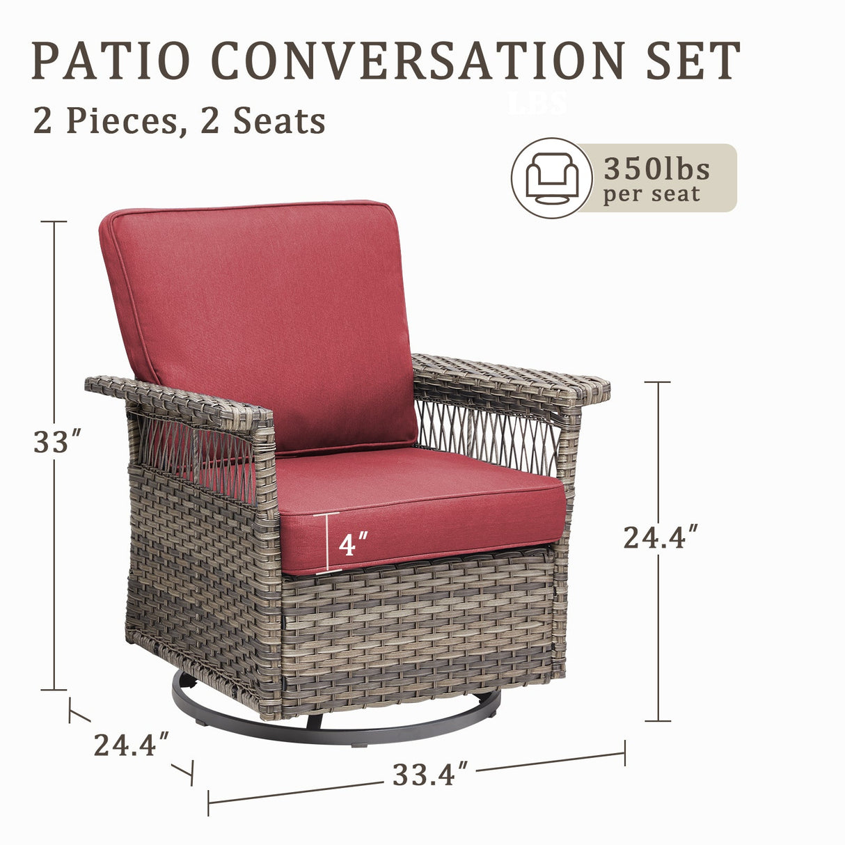 2 Piece Swivel Rocker Patio Chairs Set with Thick Cushions