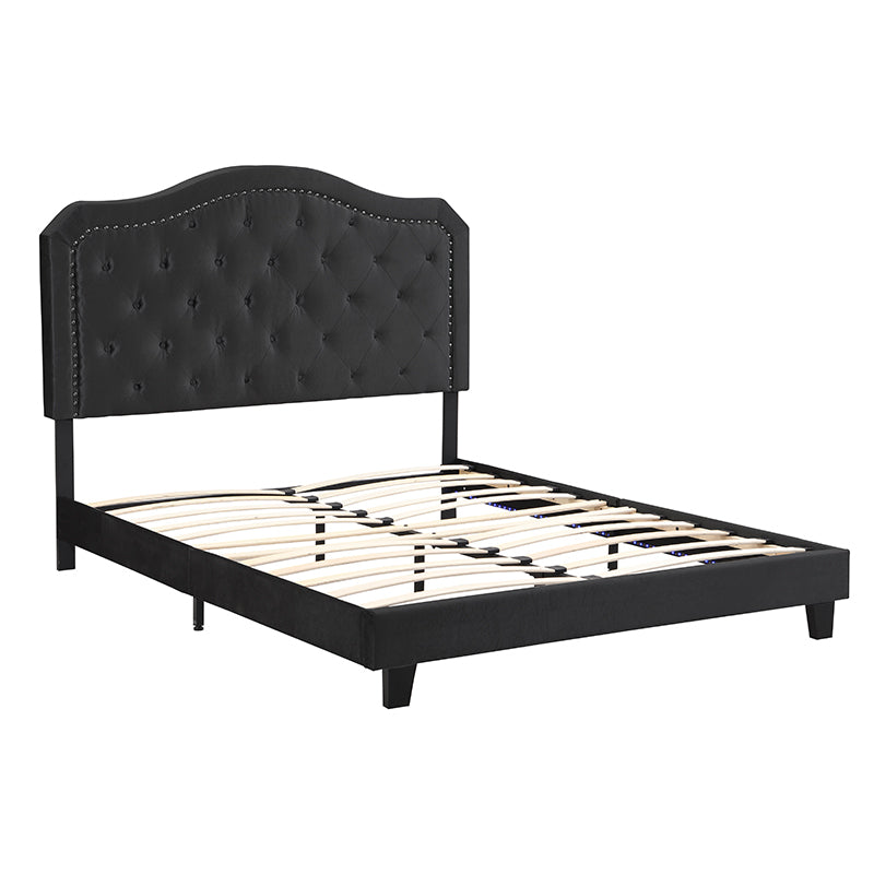 Queen Upholstered Bed Button Tufted with Curve Design