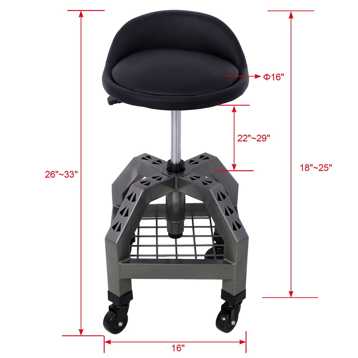 Pneumatic 360 Degree Swivel Stool, Mechanics Rolling Creeper Seat, Heavy Duty Rolling Mechanics Stool, Shop Stool With Casters