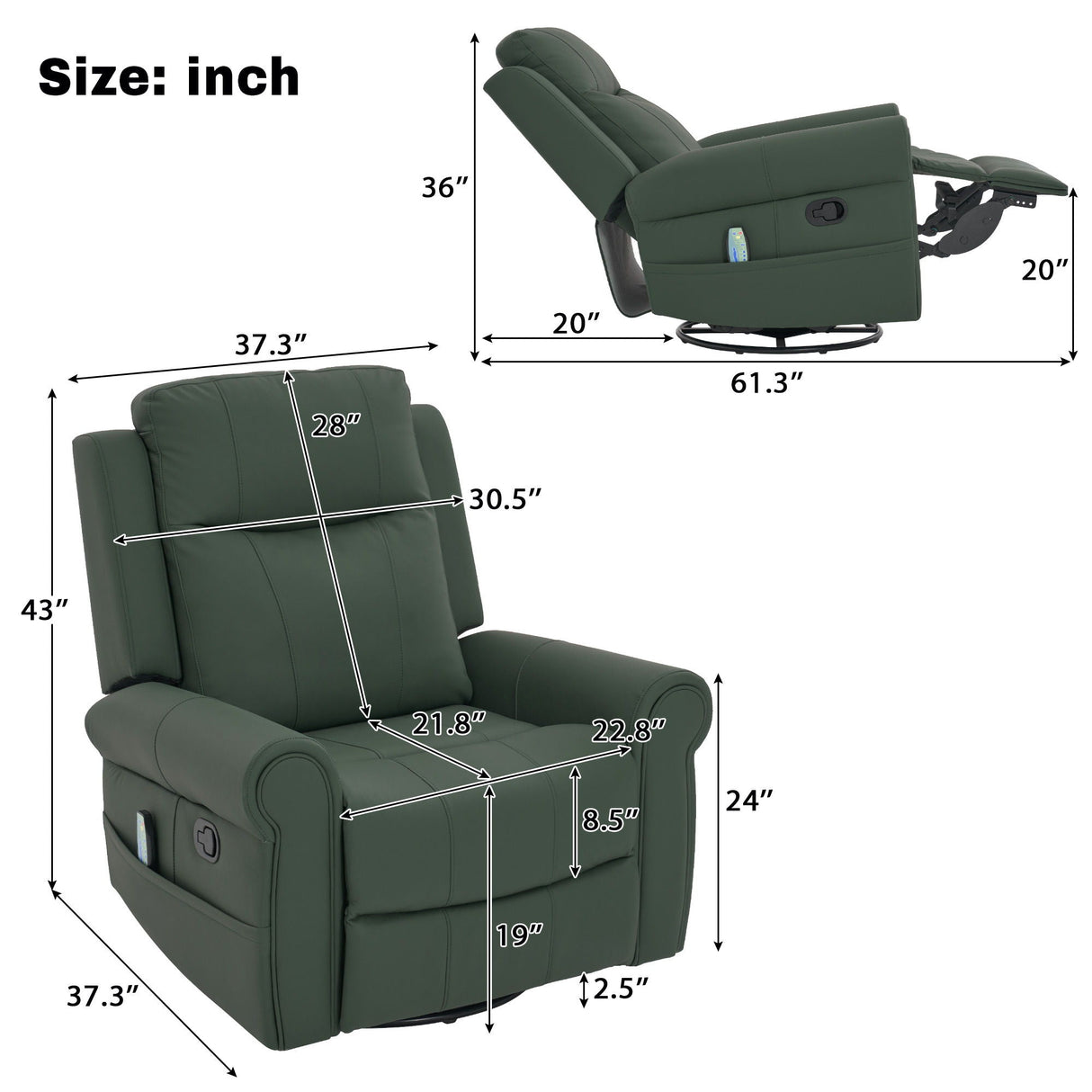 Manual Recliner Chair with 270-Degree Swivel, Massage, Heating, and Dual Reclining Positions