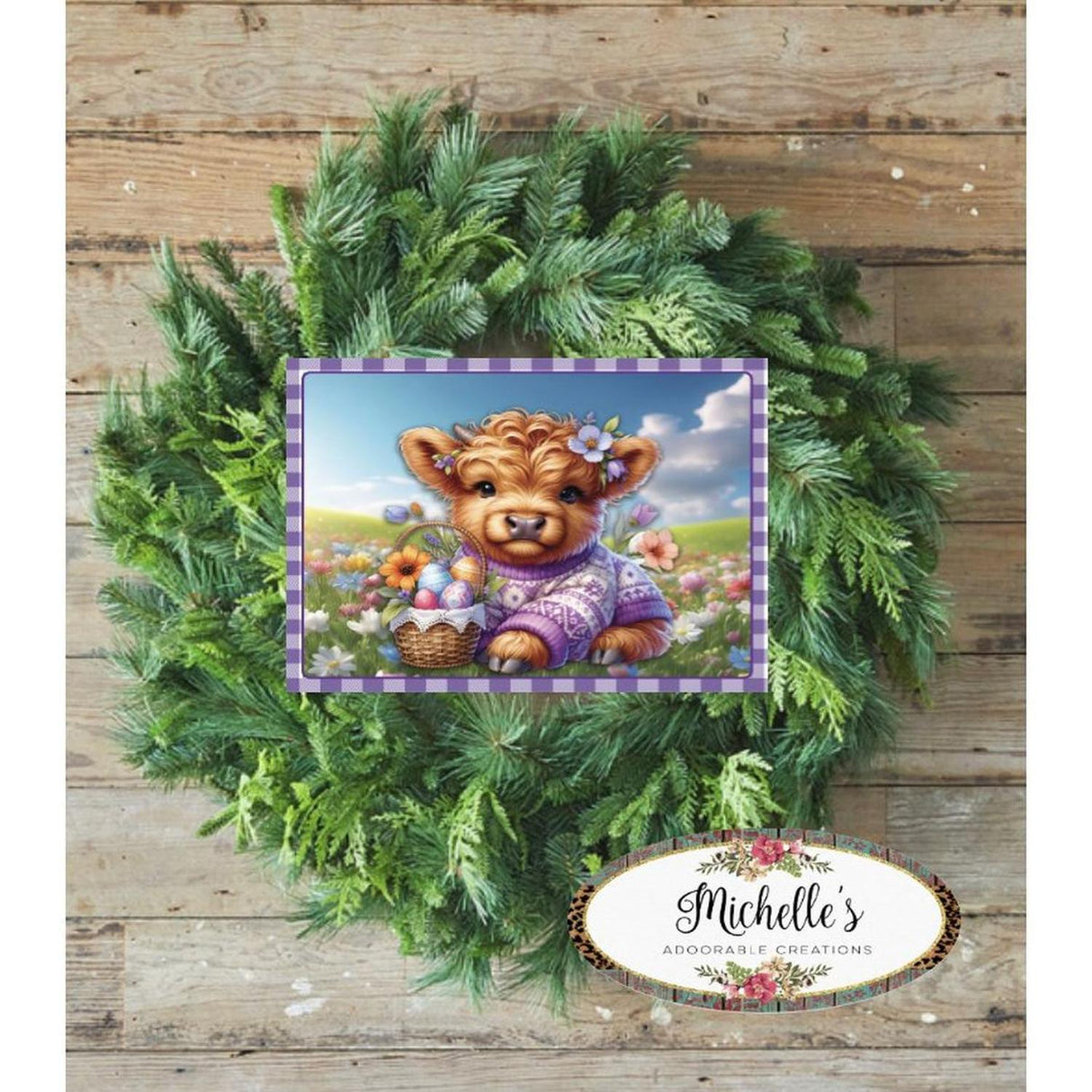 10in Waterproof Sign: Spring Easter Baby Highland Cow