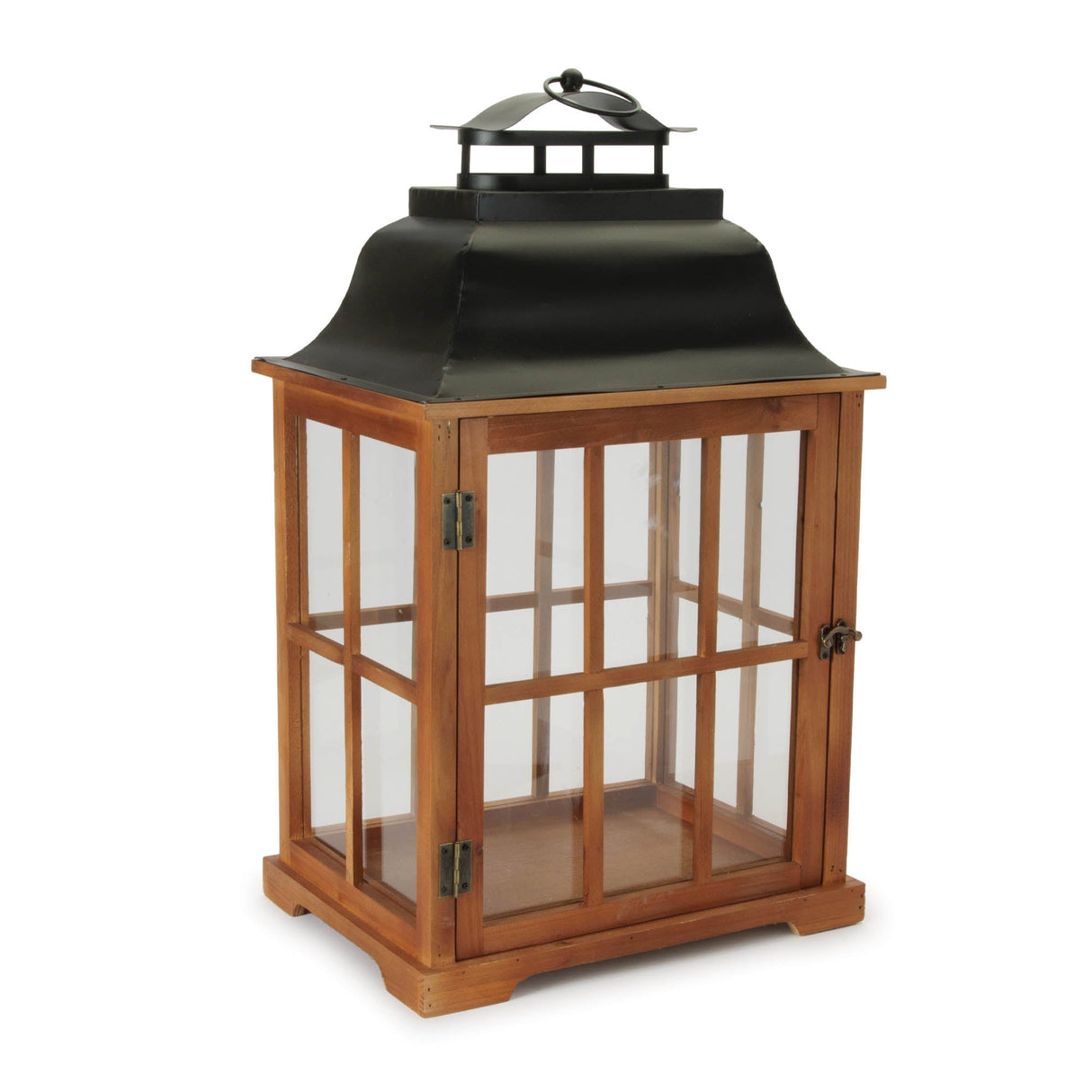 Rustic Wood and Iron Framed Glass Lantern (Set of 2)