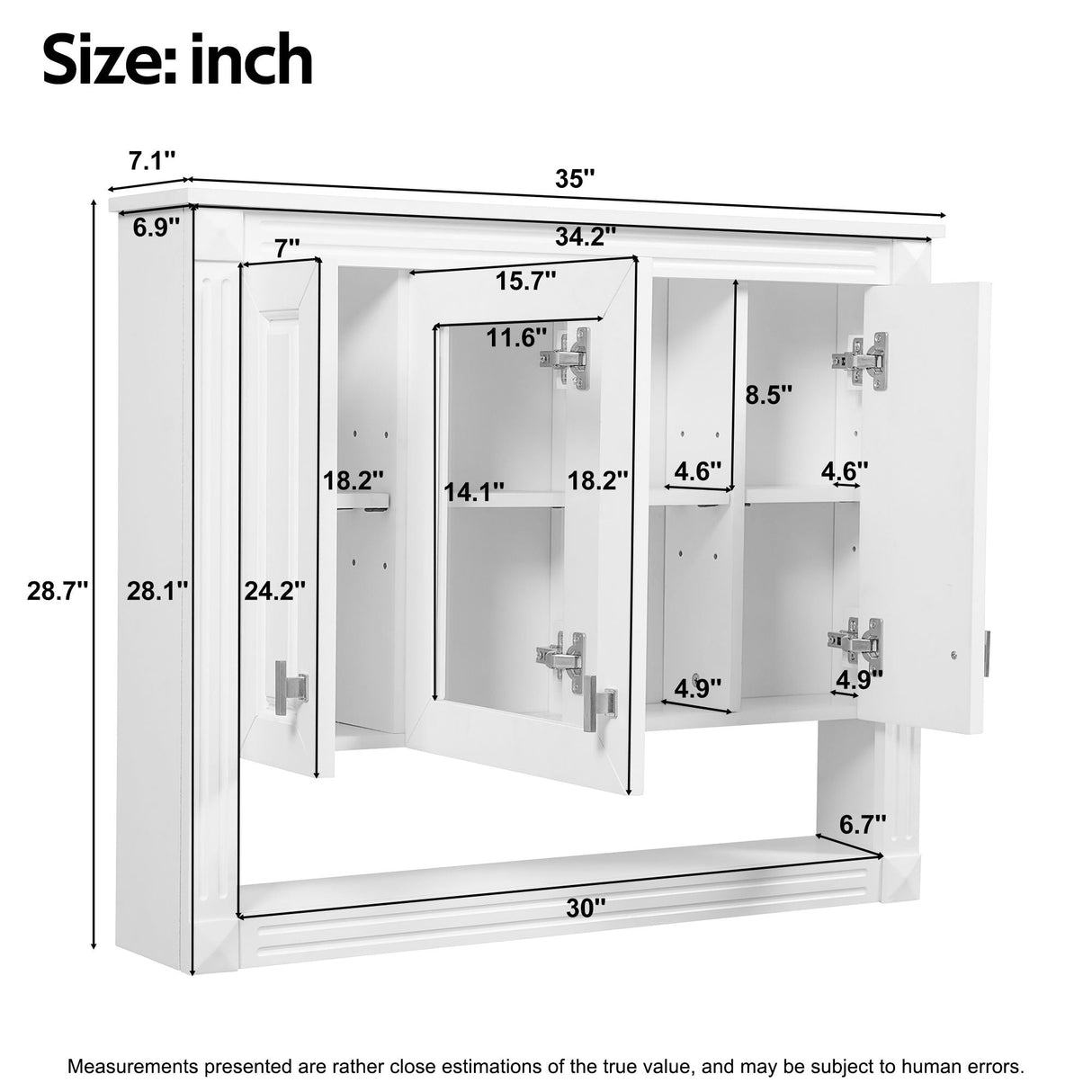 Wall-Mounted Bathroom Cabinet With Mirror And Open Shelf - White