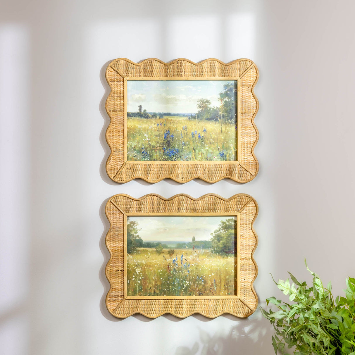 Scalloped Bamboo Framed Landscape Print (Set of 2)