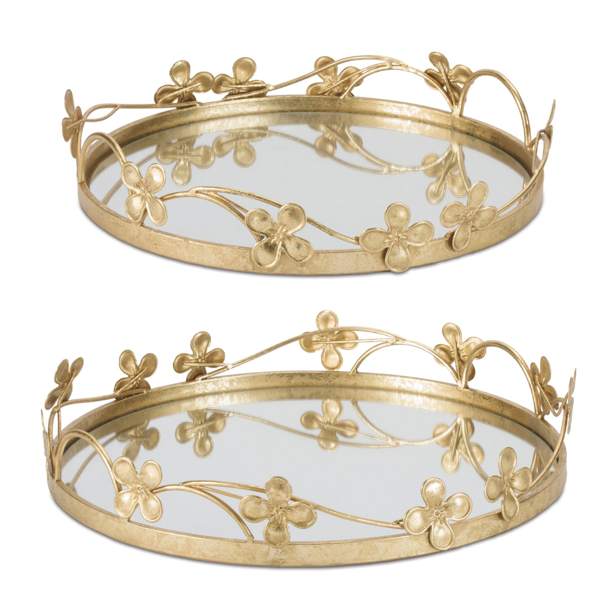 Floral Sculpted Mirror Tray (Set of 2)