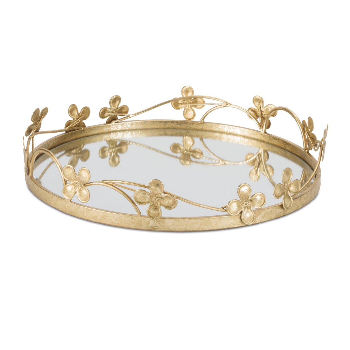 Floral Sculpted Mirror Tray (Set of 2)