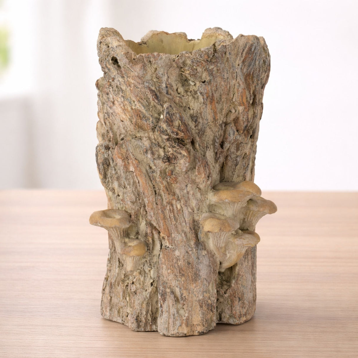Faux Tree Stump Cement Planter Container 8.5"H