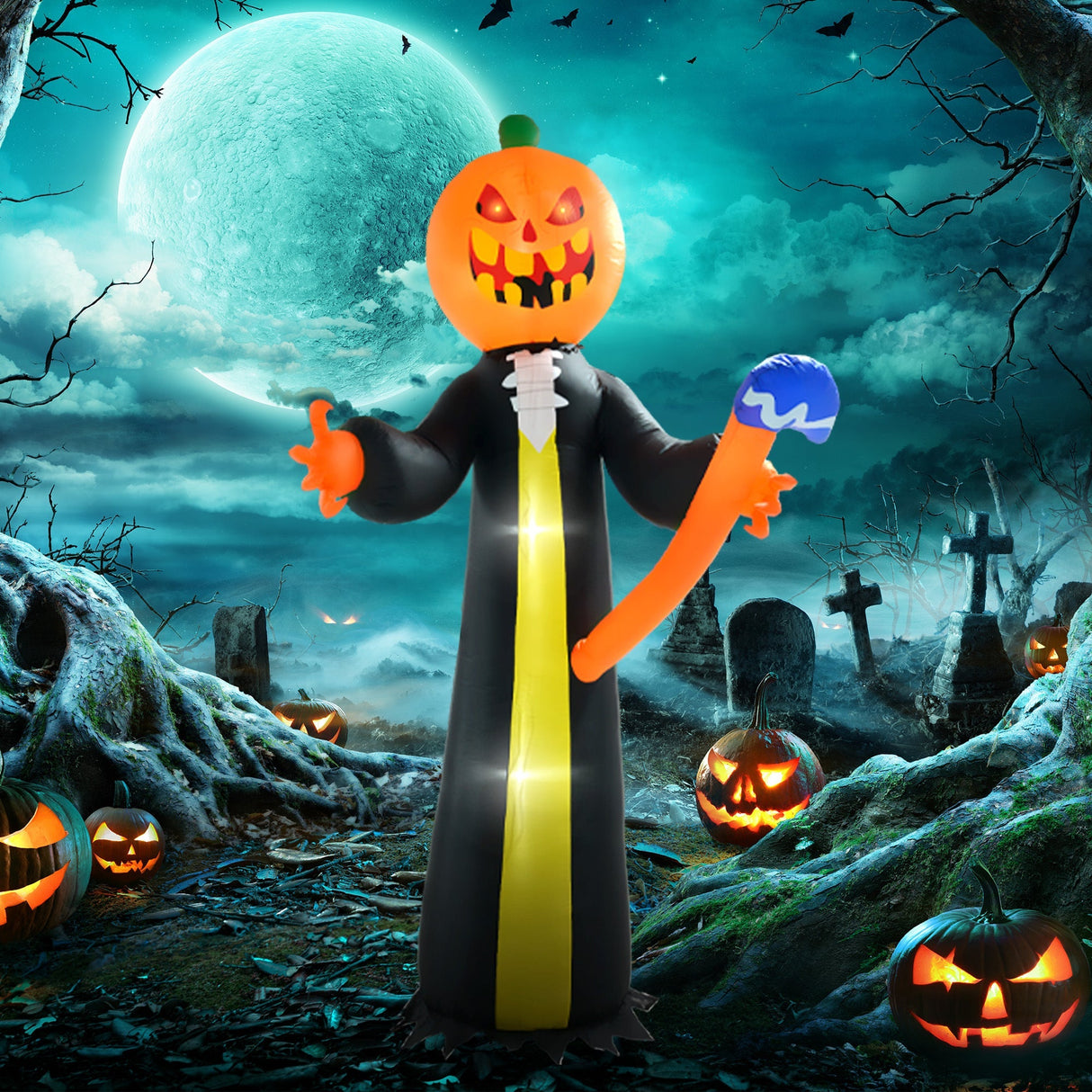 10-Foot Inflatable Pumpkin Ghost with LED Illumination and Hammer Prop