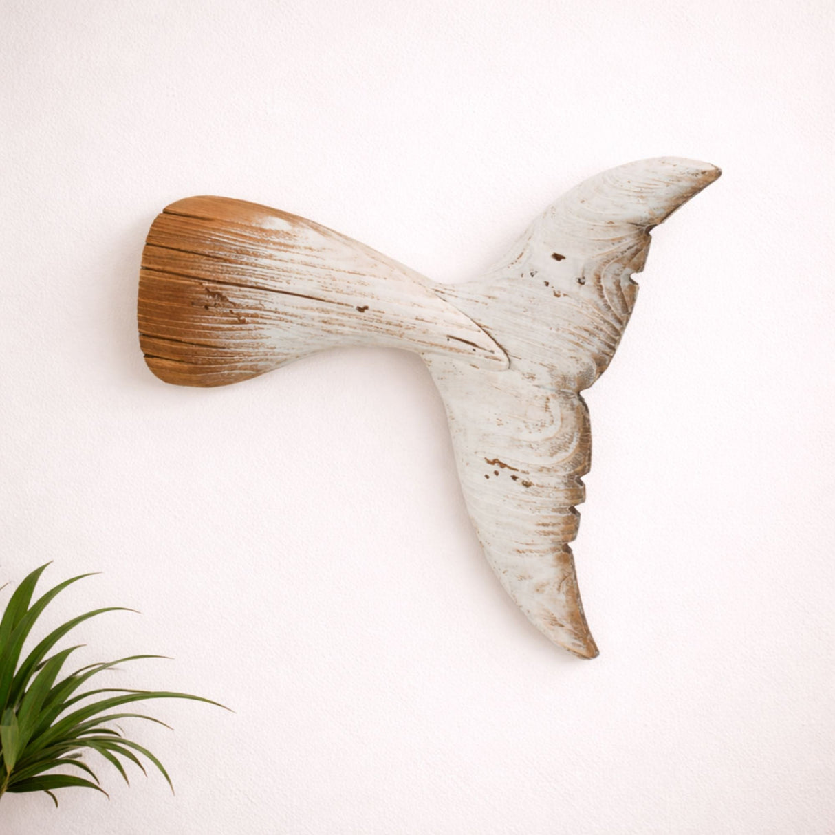 Distressed Wood Whale Tail Wall Art 15"H