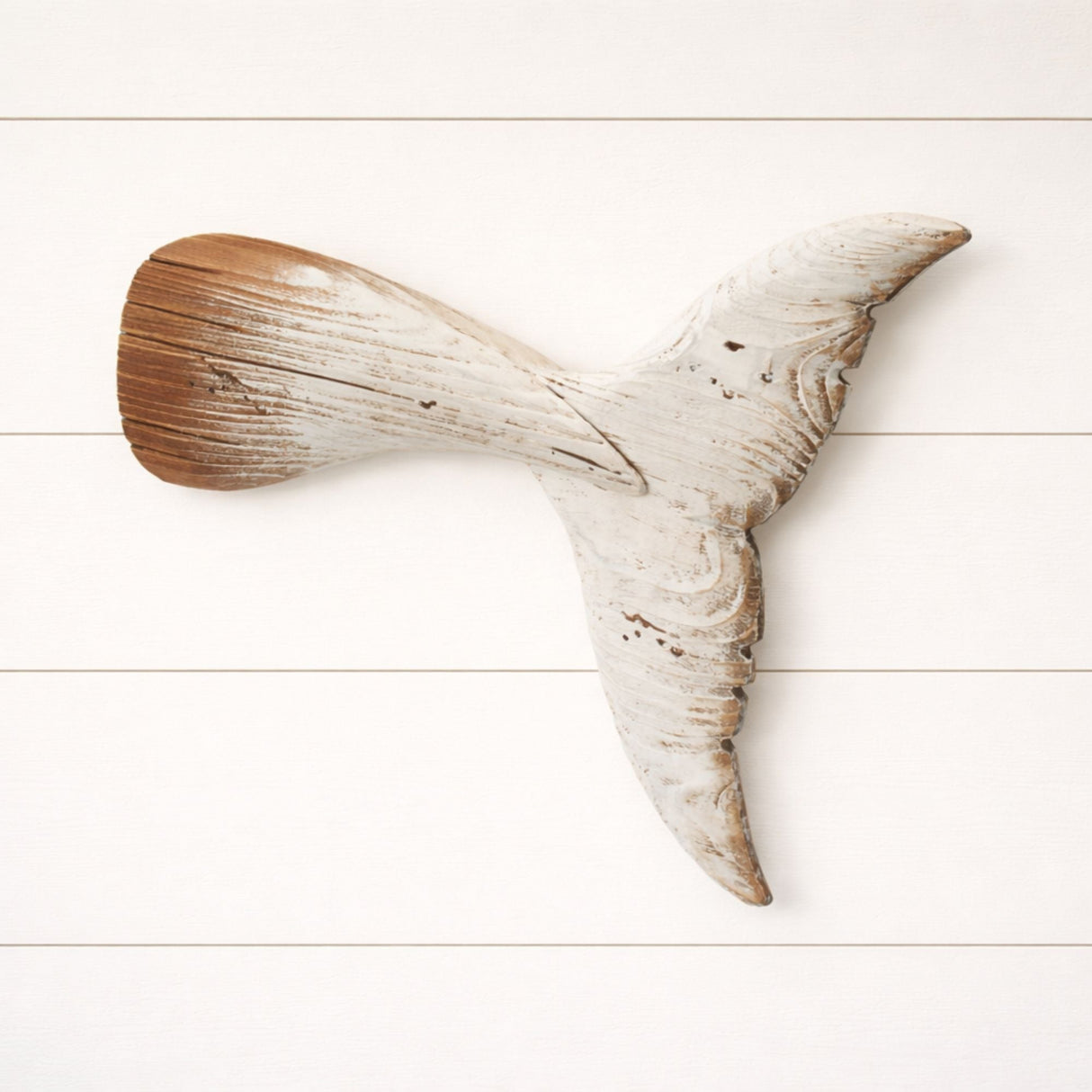 Distressed Wood Whale Tail Wall Art 15"H