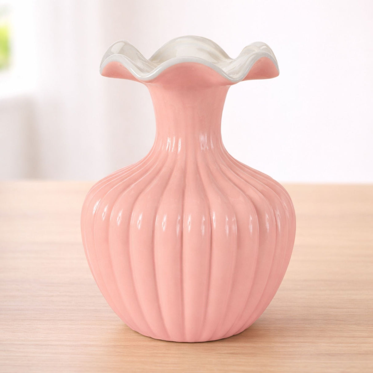 Ribbed Ruffle Rim Vase 8"H