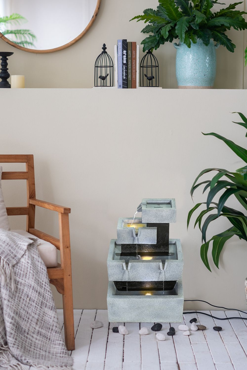 Decorative 4 Tier Block Fountain With Light for Indoor and Outdoor - Black / Gray