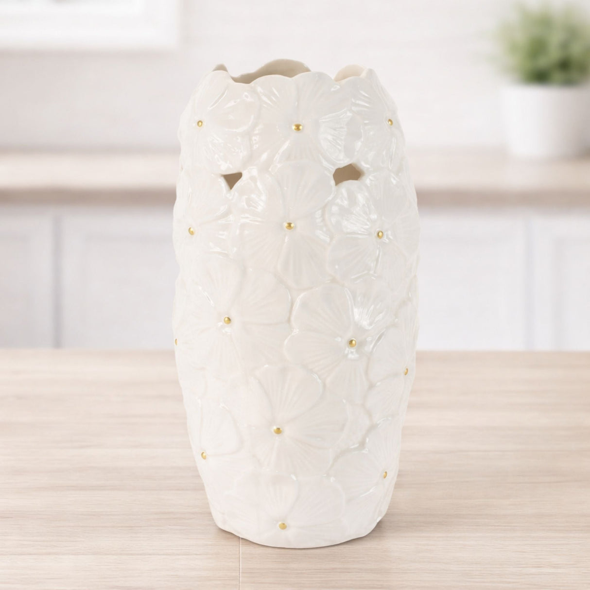 White Floral Embossed Ceramic Vase Set of 2