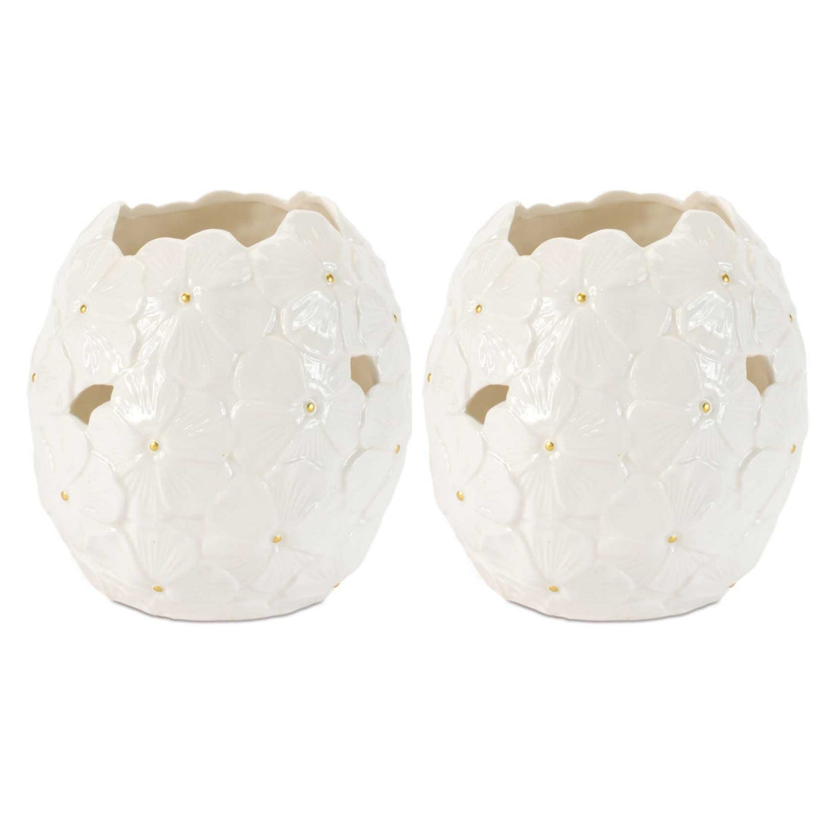 White Floral Embossed Ceramic Vase (Set of 2)